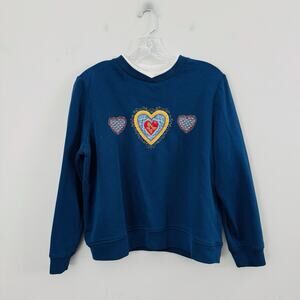 Studio Works Blue Pink Heart Pullover Sweater Women’s Size Large Petite